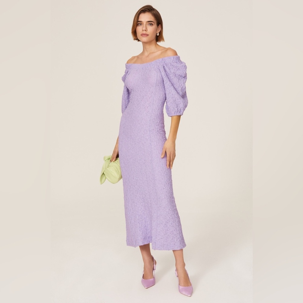 STINE GOYA Lilac Off-Shoulder Textured Garance Midi Dress Medium